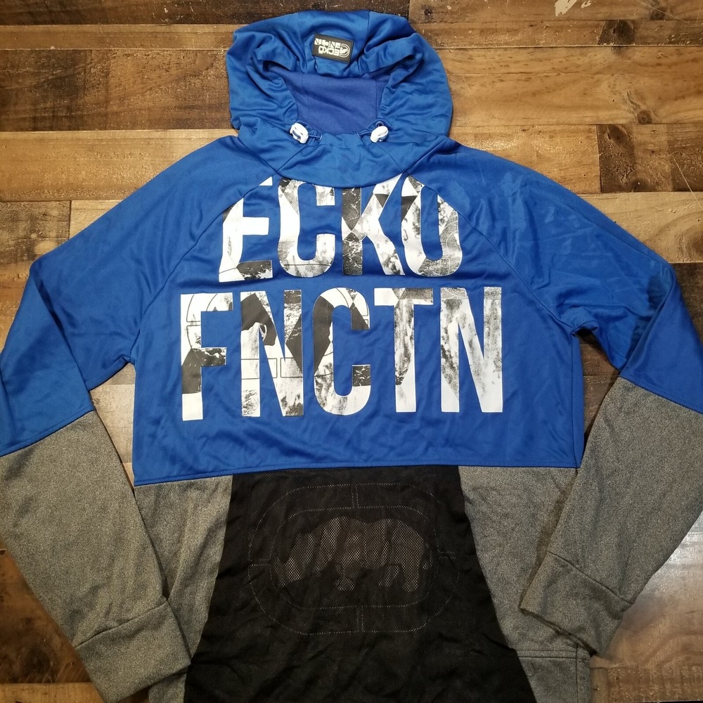 Ecko Function Hoodie Sweatshirt Mens Medium Blue Y2K Skater Thumb Holes Pocket